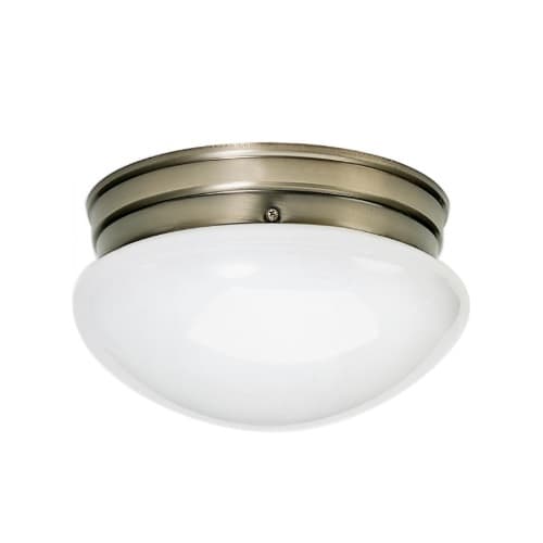 10" 60W Medium Flush Mount Ceiling Light w/ White Mushroom Glass, Antique Brass