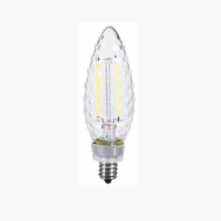 4W Crystal LED B10 Bulb, Torpedo Tip, E12, 300 lm, 120V, 2700K, Clear