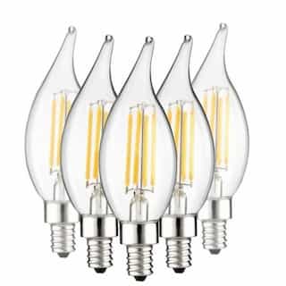 LEDVANCE Sylvania 5.5W LED B10 Bulb, Bent Tip, E12, 500 lm, 120V, 2700K, Clear