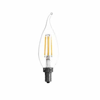 4W LED B10 Bulb, Flame Tip, Dimmable, E12, 350 lm, 120V, 5000K, Clear