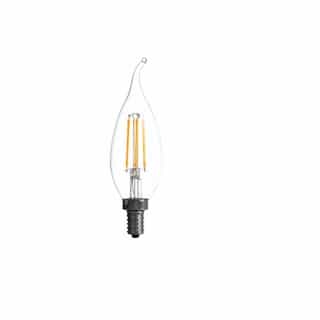 3W LED B10 Bulb, Flame Tip, Dimmable, E12, 200 lm, 120V, 2700K, Clear