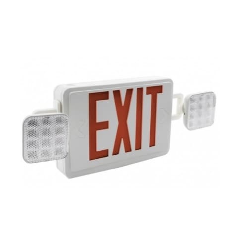 LED Emergency Exit Sign Combo, Red Letters, White Finish