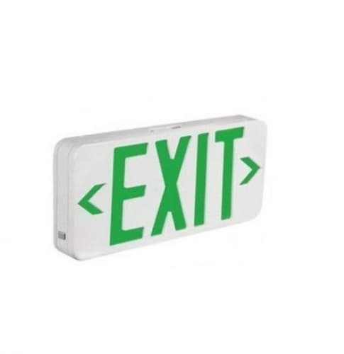 2W Green LED Exit Sign, Dual Circuit, 120V-277V, White