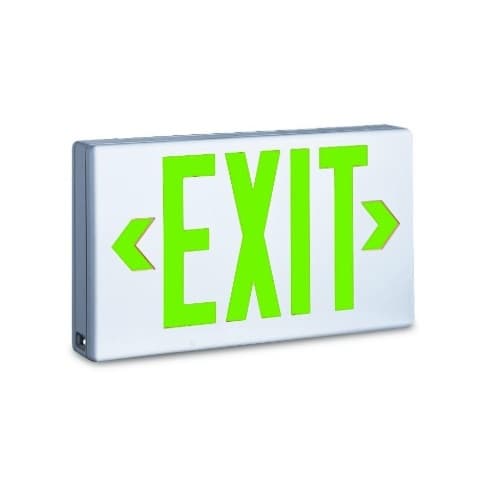 2.3W LED Exit Sign w/ Battery Backup, Universal, AC Only, Green, 120V-277V, White