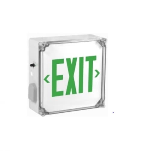 3W Green LED Exit Sign w/ Battery Backup, 120V-277V, White