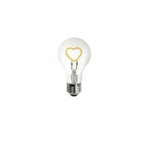 1.5W Heart Shape LED A19 Bulb, Dimmable, Yellow