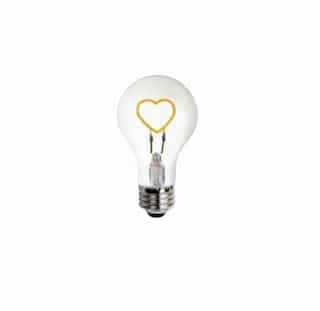 1.5W LED A19 Bulb w/ Heart Shape Base Up, E26, 120V, Yellow