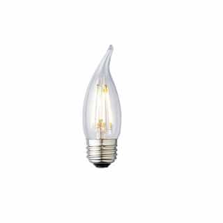 4W LED F11 Filament Bulb, Flame Tip, Dimmable, E26, 320 lm, 120V, 2700K, Clear