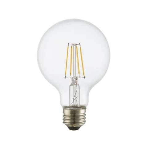 TCP Lighting 4W LED G25 Filament Bulb, Dimmable, E26, 120V, Clear Glass, 5000K