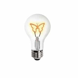 0.3W LED A19 Shape Filament Bulb, Butterfly, E26, 120V, Yellow