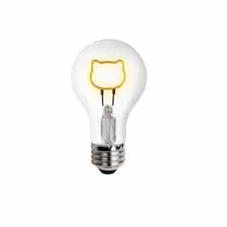 0.3W LED A19 Shape Filament Bulb, Cat, E26, 120V, Yellow