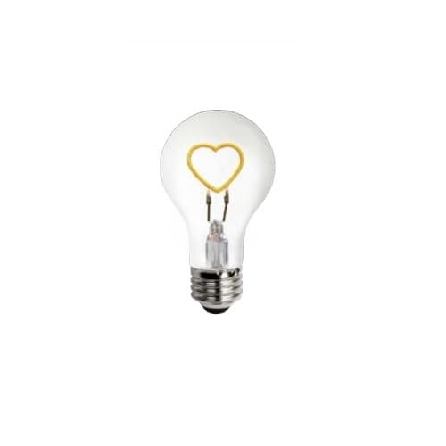 0.3W LED A19 Shape Filament Bulb, Heart Down, E26, 120V, Yellow