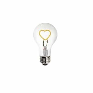 TCP Lighting 0.3W LED A19 Shape Filament Bulb, Heart Down, E26, 120V, Yellow