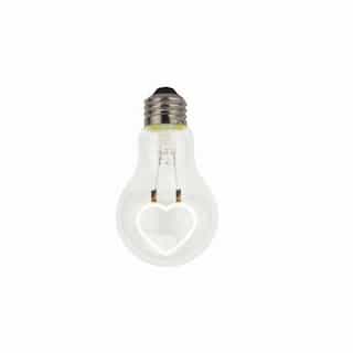 TCP Lighting 0.3W LED A19 Shape Filament Bulb, Heart Up, E26, 120V, Yellow