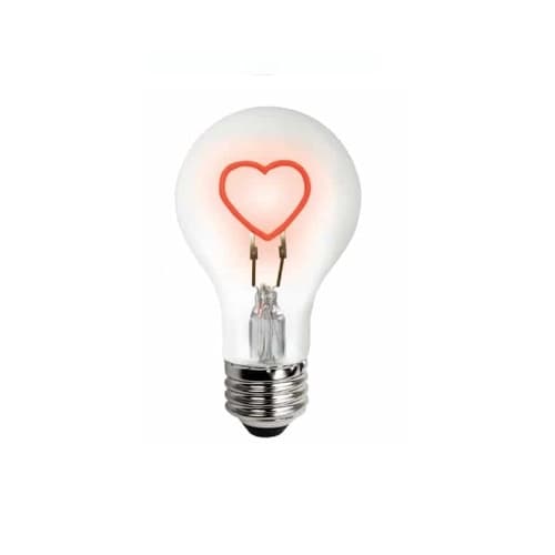 0.3W LED A19 Shape Filament Bulb, Heart Down, E26, 120V, Red