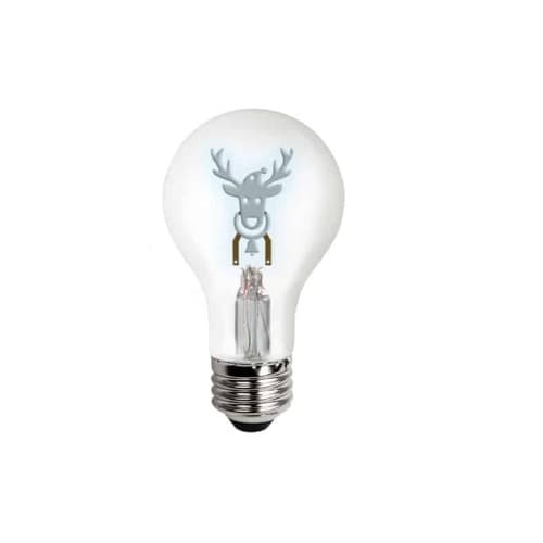 0.3W LED A19 Shape Filament Bulb, Reindeer, E26, 120V, White