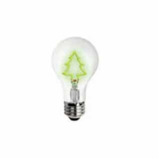 TCP Lighting 0.3W LED A19 Shape Filament Bulb, Xmas Tree, E26, 120V, Green