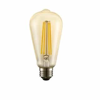 4W LED ST19 Filament Bulb, Dimmable, E26, 120V, Amber Glass, 2200K