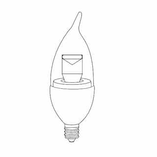 4W LED B11 Bulb, Flame Tip, Dimmable, E12, 260 lm, 120V, 2700K, Clear