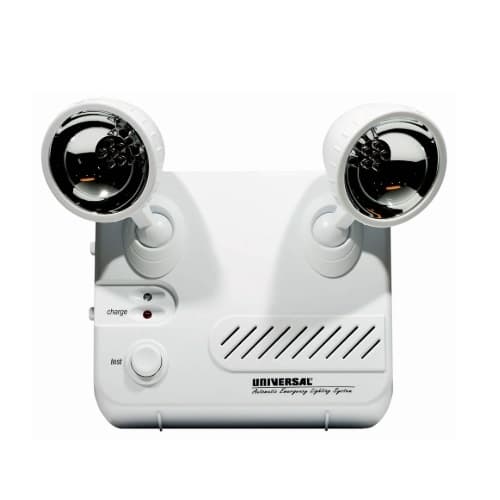 .1 Amp 2-Head Emergency Lighting System, Automatic, 100-240VAC, White