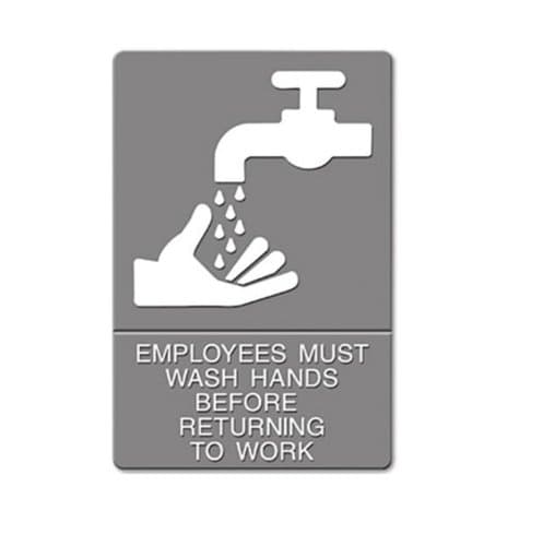 Gray/White "Employees Must Wash Hands" ADA Sign 6X9