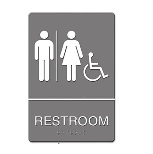 Gray/White "Restroom Handicap" ADA Sign 6X9