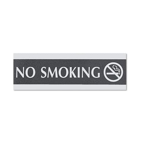 9 x 3in No Smoking Sign, Black & Silver Text