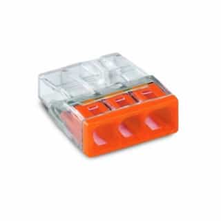 Wago Compact Push Wire Connector, 3-Conductor, AWG, Orange