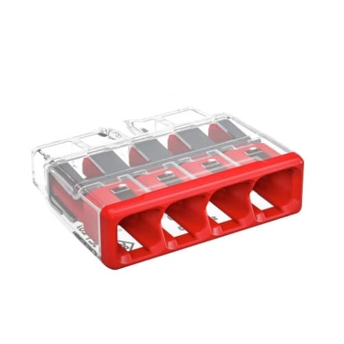 Wago  Compact Splicing Connector, 4-Conductor, Red, Pack of 500
