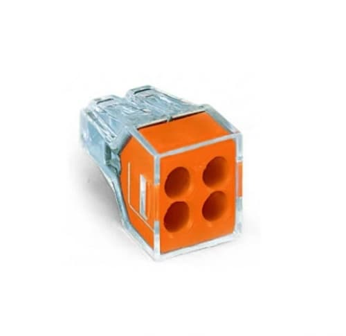 Wago Push Wire Connector, 4 Conductor, Up to 12 AWG, Orange, Pack of 500