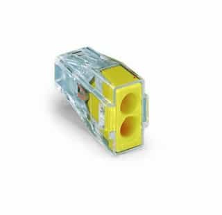 Push Wire Connector, 2 Conductor, Up to 12 AWG, Yellow