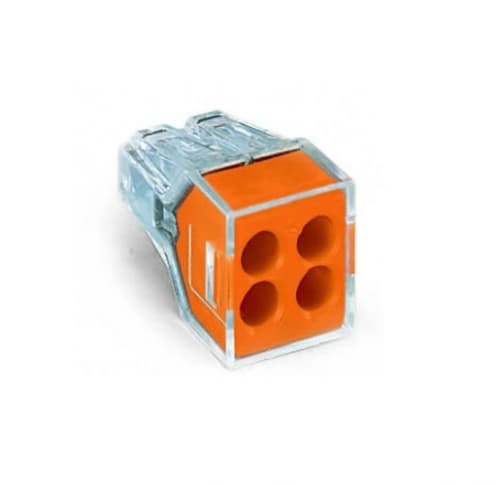 Push Wire Connector, 4 Conductor, Up to 12 AWG, Orange, Pack of 10