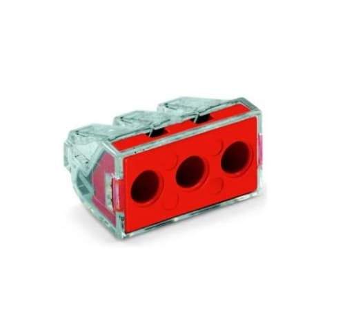 Wago Push Wire Connector, 3 Conductor, Up to 10 AWG, Red, Pack of 5