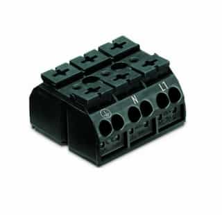 Wago Chassis Mount Terminal Strip w/o Contact, 4 Conductor, 3-Pole, 3 Snap-in Feet, Black