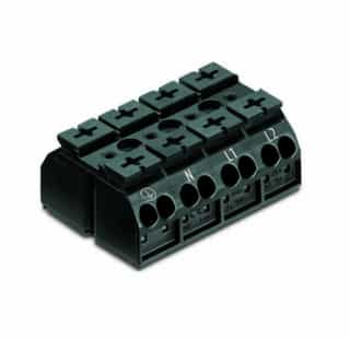 Wago Chassis Mount Terminal Strip w/o Contact, 4 Conductor, 4-Pole, 4 Snap-in Feet, Black