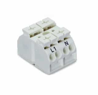 Wago Chassis Mount Terminal Strip Ex w/o Contact, 4 Conductor, 2-Pole, 2 Snap-in Feet, White