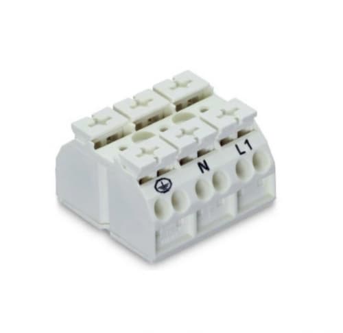Wago Chassis Mount Terminal Strip w/o Contact, 4 Conductor, 3-Pole, 3 Snap-in Feet, White