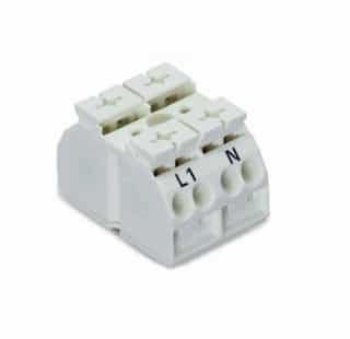 Wago Chassis Mount Terminal Strip w/o Contact, 4 Conductor, 2-Pole, Screw, 2 x Pin, White