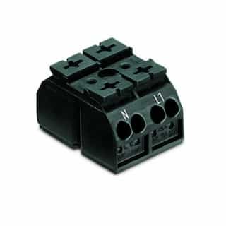 Wago Chassis Mount Terminal Strip w/o Contact, 4 Conductor, 2-Pole, 2 Snap-in Feet, Black