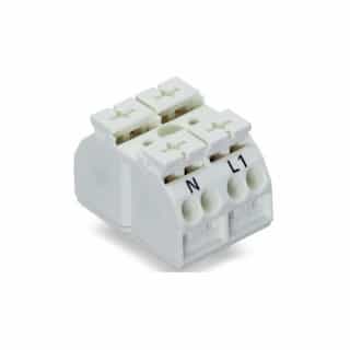 Wago Chassis Mount Terminal Strip w/o Contact, 4 Conductor, 2-Pole, 2 Snap-in Feet, White