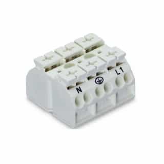 Wago Chassis Mount Terminal Strip w/o Contact, 4 Conductor, 3-Pole, 3 Snap-in Feet, White