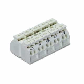 Wago Chassis Mount Terminal Strip w/o Contact, 4 Conductor, 5-Pole, 5 Snap-in Feet, White