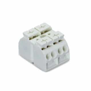 Wago Chassis Mount Terminal Strip w/o Contact, 4 Conductor, 2-Pole, 2 Snap-in Feet, White