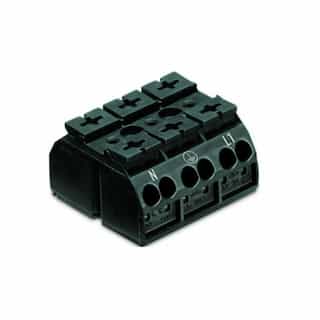 Wago Chassis Mount Terminal Strip w/ Contact, 4 Conductor, 3-Pole, 3 Snap-in Feet, Black