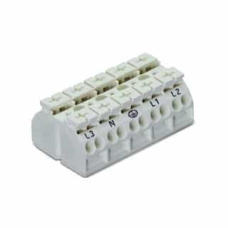 Wago Chassis Mount Terminal Strip w/ Contact, 4 Conductor, 5-Pole, 5 Snap-in Feet, White