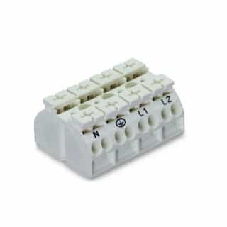 Wago Chassis Mount Terminal Strip w/ Contact, 4 Conductor, 4-Pole, 4 Snap-in Feet, White