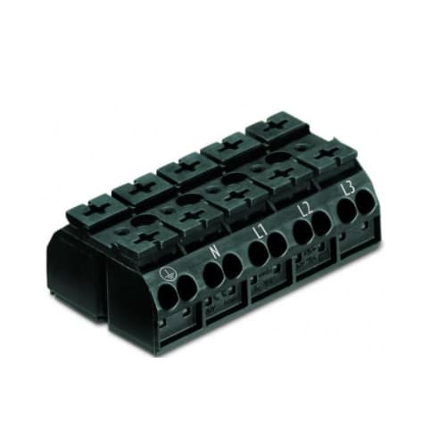 Chassis Mount Terminal Strip, 4 Conductor, PE-N-L1-L2-L3, 5-Pole, Snap-in, Black