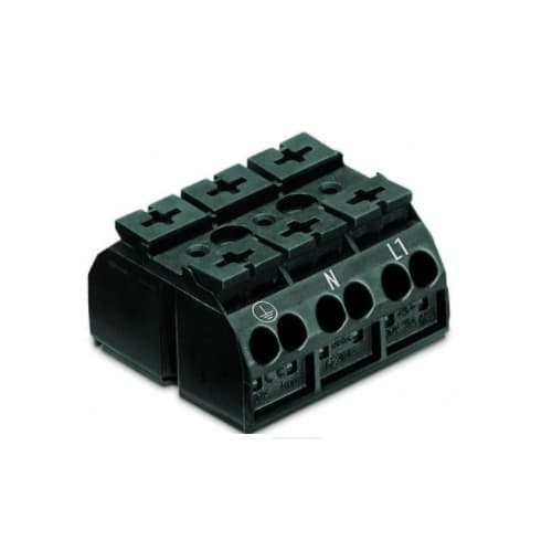 Chassis Mount Terminal Strip, 4 Conductor, PE-N-L1, 3-Pole, 3 Snap-in Feet, Black