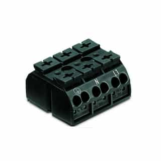 Wago Chassis Mount Terminal Strip, 4 Conductor, PE-N-L1, 3-Pole, 3 Snap-in Feet, Black