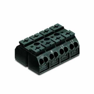 Wago Chassis Mount Terminal Strip, 4 Conductor, PE-N-L1-L2, 4-Pole, 4 Snap-in Feet, Black